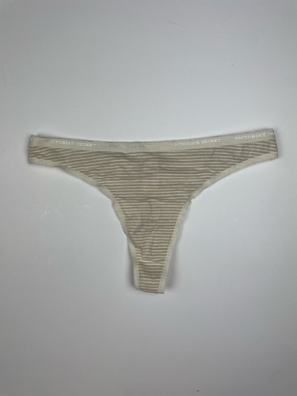 2009 NWT Victoria's Secret cream & tan sparkly striped thong
